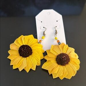 Sunflower Drop Earrings - Yellow Floral Hooks